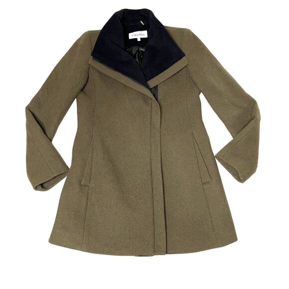 Calvin Klein Women’s XS Khaki Green Asymmetrical Zip Wool Cashmere Blend Coat - Picture 1 of 7